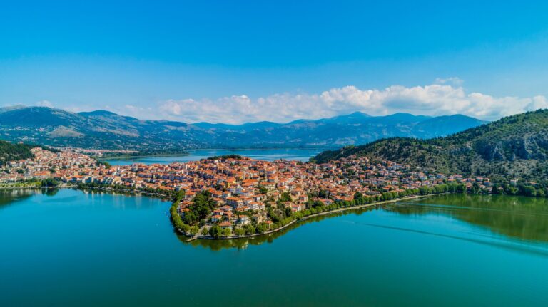 Kastoria city lakeside urban landscape Western Macedonia Greece
