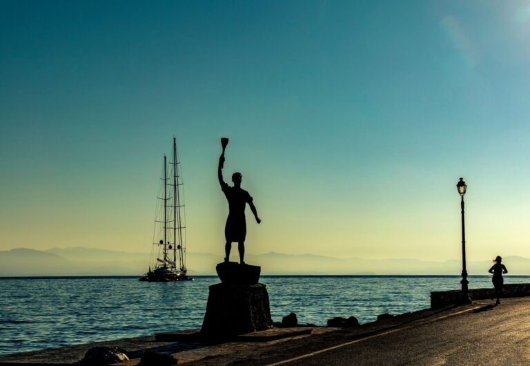 Georgios Anemogiannis statue Gaios Paxos Ionian Islands Greece